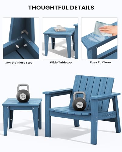 Adirondack Chair Set with Outdoor Side Table - Navy (Set of 2 Chairs)