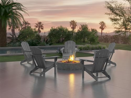 Grey Wood Texture Folding Adirondack Chair with Cup Holder