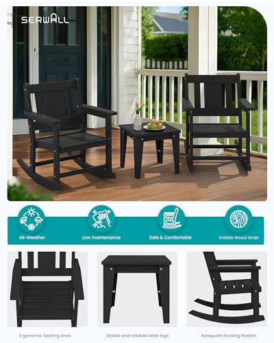 3 Piece Rocking Bistro Patio Furniture Set for Outdoor Spaces - Black
