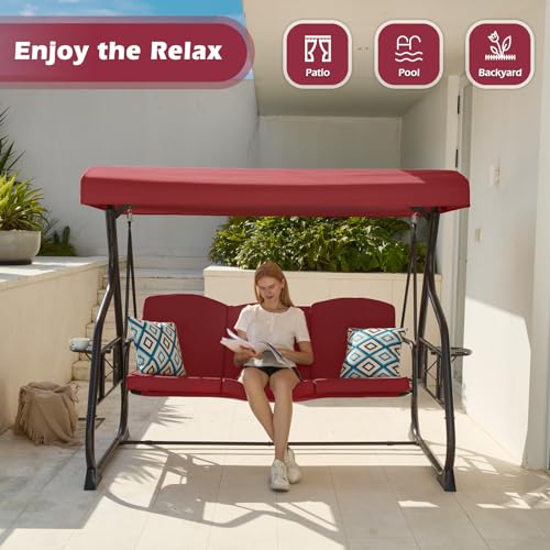 3-Person Outdoor Patio Swing with Canopy & Adjustable Backrest
