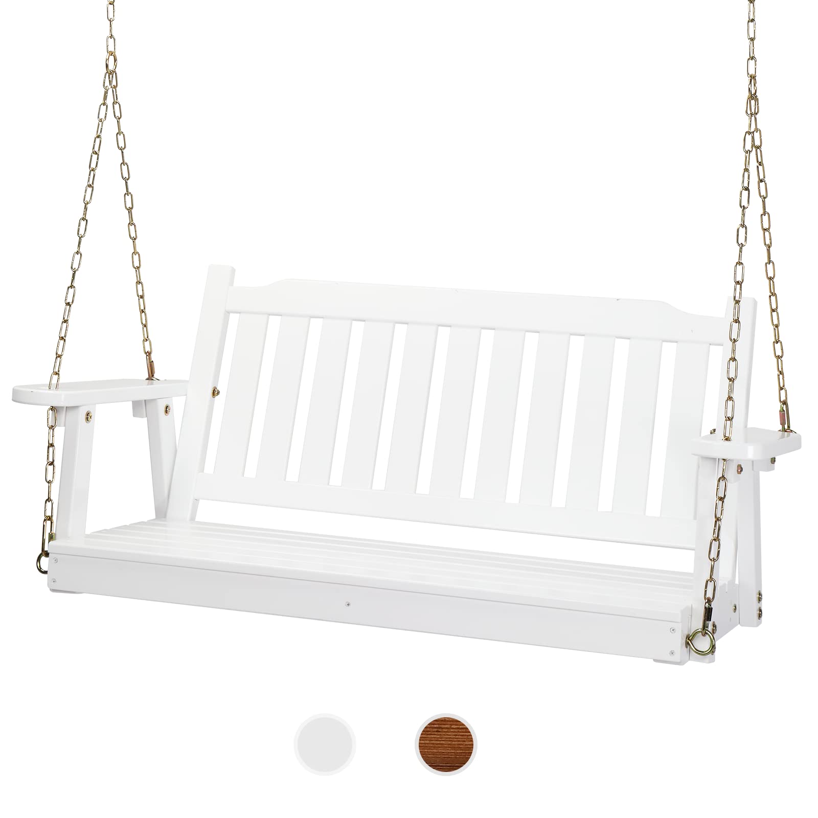 Heavy Duty White Wooden Porch Swing - 880 LBS Capacity